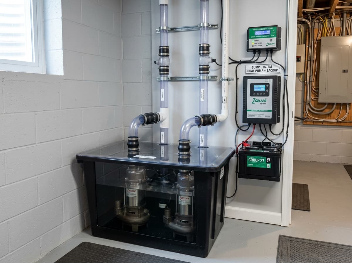 LaSalle Dual Submersible Sump Pump & Battery Backup — completed installation