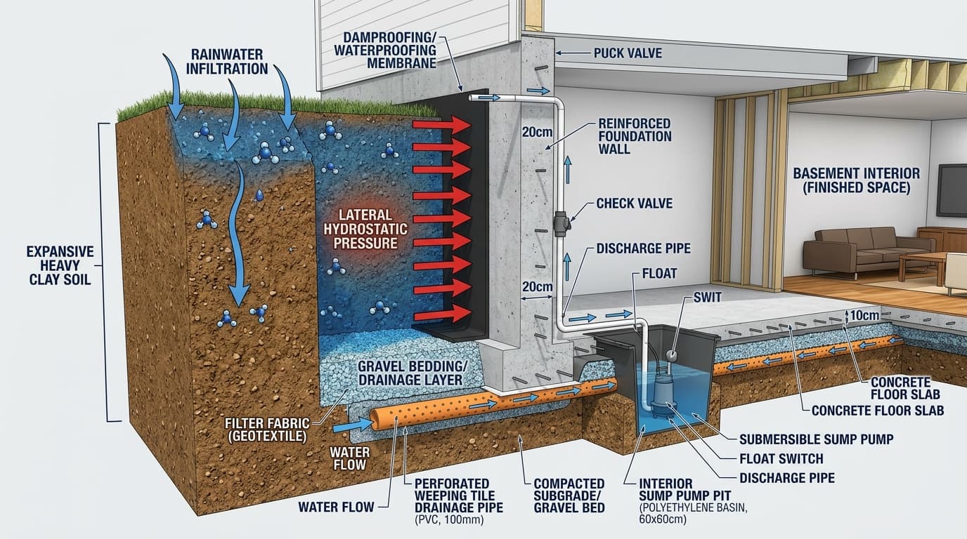 Walkerville Full Interior Drainage & Vapor Barrier — diagnostic condition